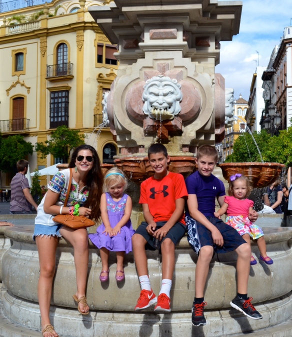 Our kids with our friends' girls in Sevilla, Spain.